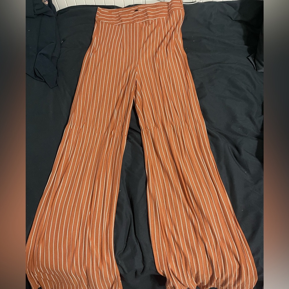 Tan/orange stripped wide leg pants